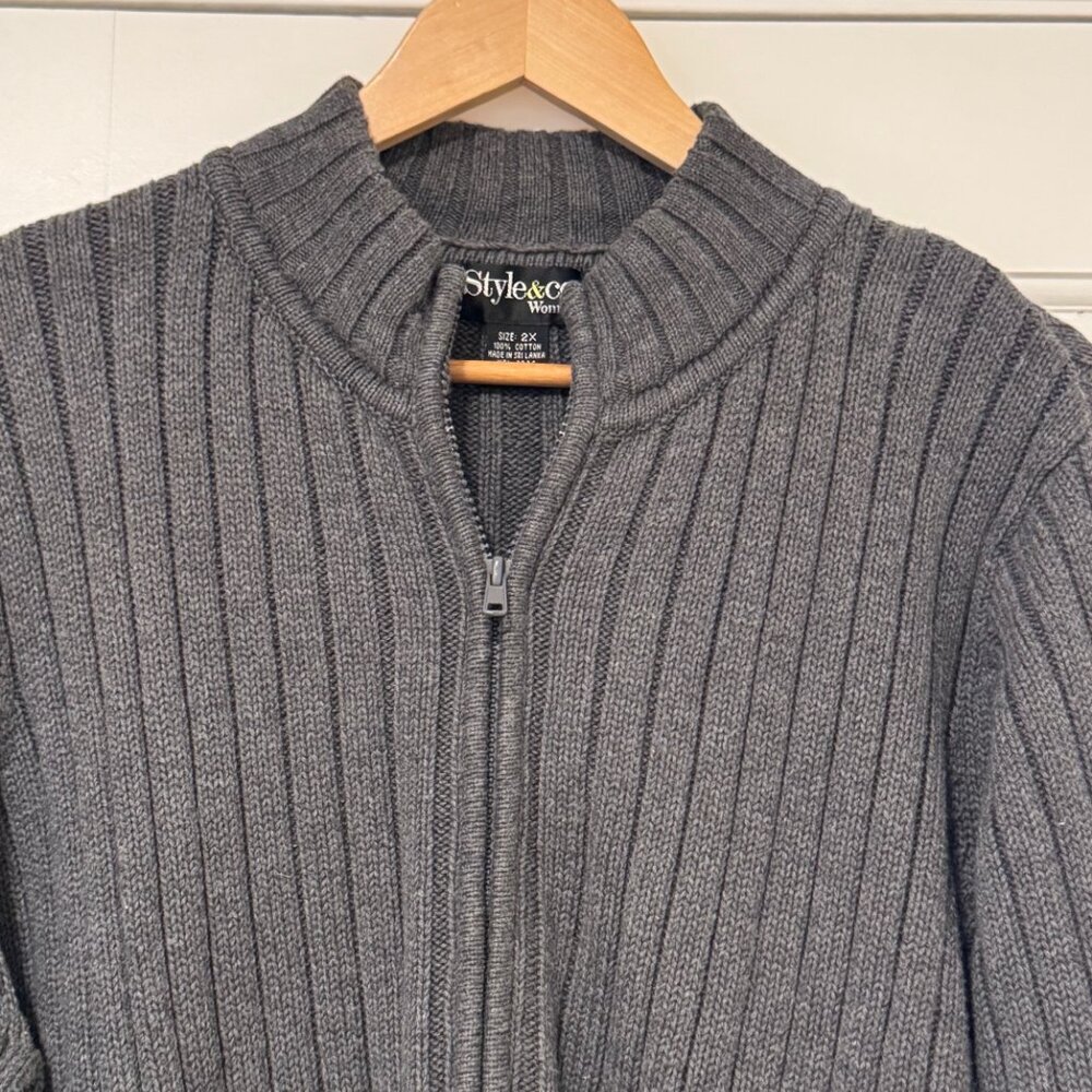Bundle Lot Womens Plus 2X Full Zip Sweaters Style&Co Gray NWT Cabin Creek Maroon - Picture 6 of 7